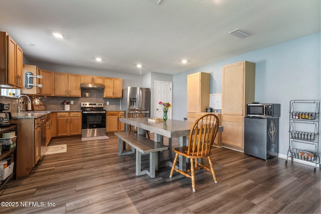 2522 Lantana Ln, Green Cove Springs, FL 32043 - kitchen featuring appliances with stainless steel finishes, a sink, dark wood finished floors, decorative backsplash, and recessed lighting