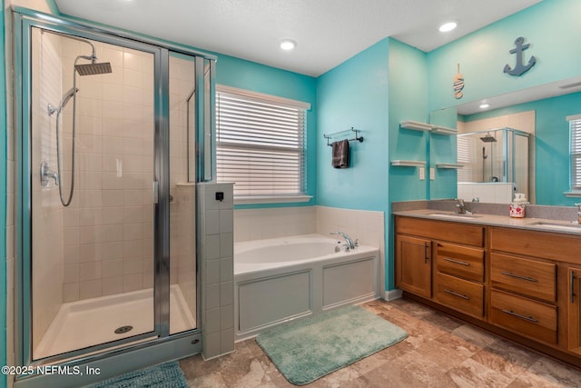 2522 Lantana Ln, Green Cove Springs, FL 32043 - bathroom with a shower stall, a bath, healthy amount of natural light, and double vanity