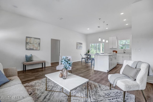 4410 Vicki St, Hastings, FL 32145 - living area featuring dark wood-style floors, recessed lighting, and baseboards
