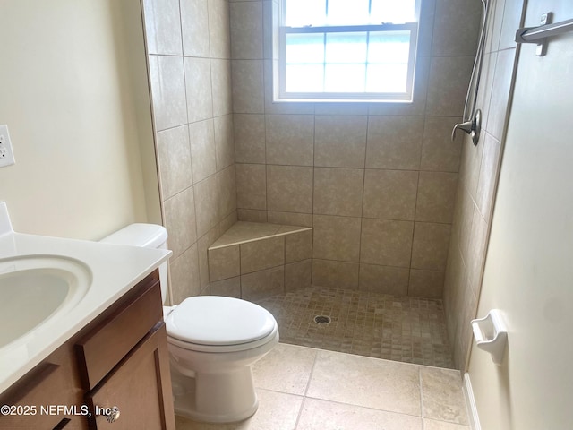 2253 S Mimosa Ave, Middleburg, FL 32068 - full bathroom with toilet, vanity, tiled shower, and tile patterned flooring