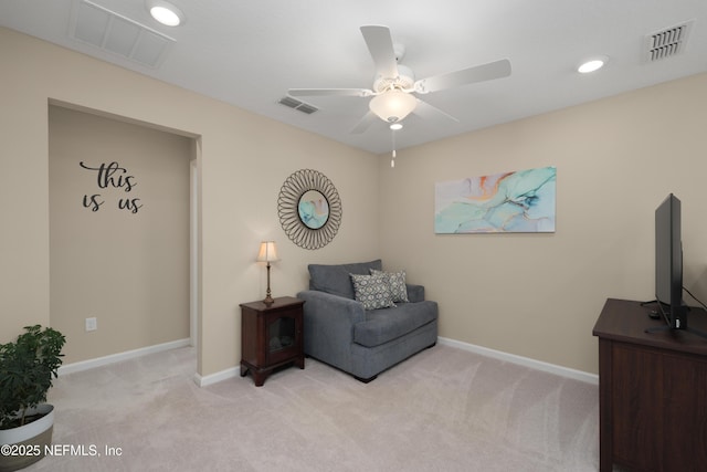 222 River Mist Dr, Saint Augustine, FL 32095 - sitting room featuring carpet, a ceiling fan, baseboards, and recessed lighting