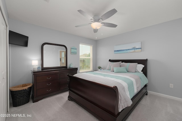 222 River Mist Dr, Saint Augustine, FL 32095 - bedroom with light colored carpet, baseboards, and ceiling fan