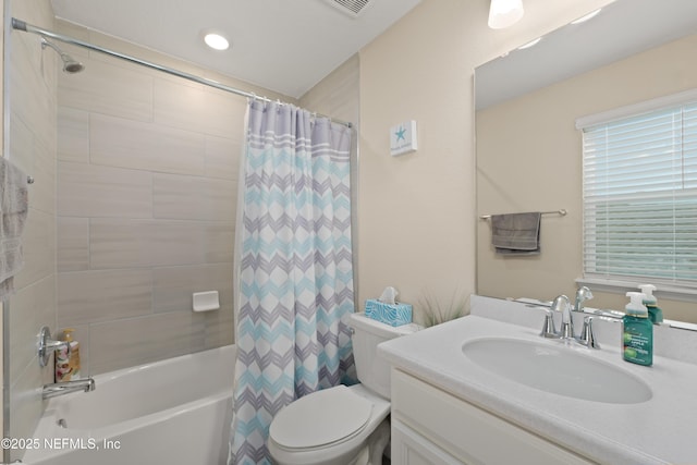 222 River Mist Dr, Saint Augustine, FL 32095 - full bath with shower / bath combination with curtain, vanity, toilet, and recessed lighting