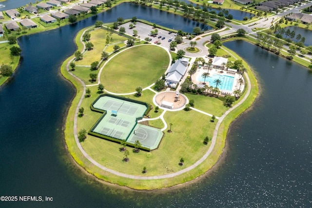 222 River Mist Dr, Saint Augustine, FL 32095 - aerial perspective of suburban area featuring a large body of water and a pool
