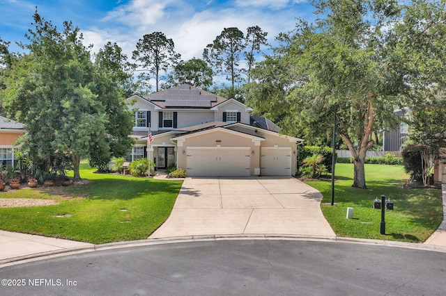 2720 Arundel Ln, Saint Augustine, FL 32092 - traditional home featuring solar panels, driveway, an attached garage, and a front yard