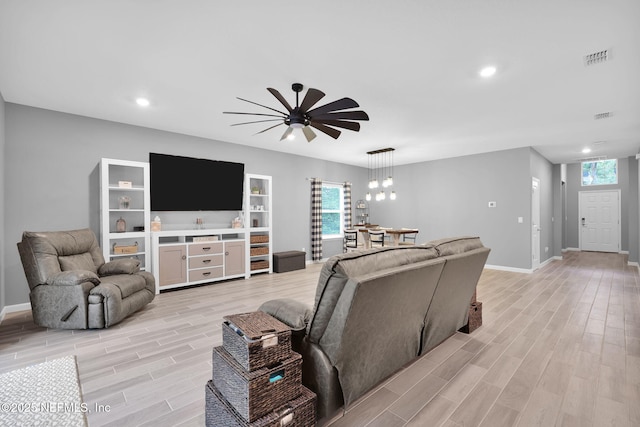 202 Purus Way, Jacksonville, FL 32259 - living area featuring plenty of natural light, light wood-style floors, baseboards, ceiling fan, and recessed lighting