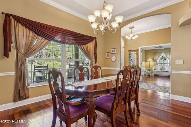 166 Mount Royal Ave, Crescent City, FL 32112 - dining area featuring a chandelier, hardwood / wood-style flooring, baseboards, and ornamental molding