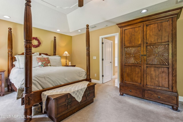 166 Mount Royal Ave, Crescent City, FL 32112 - bedroom with light colored carpet, baseboards, recessed lighting, and a ceiling fan