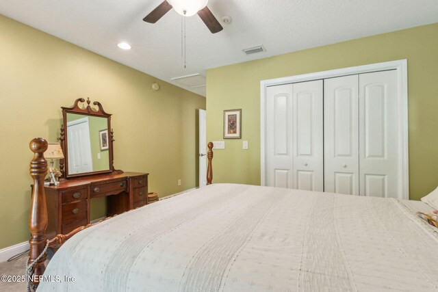 166 Mount Royal Ave, Crescent City, FL 32112 - bedroom featuring a closet, ceiling fan, recessed lighting, and baseboards
