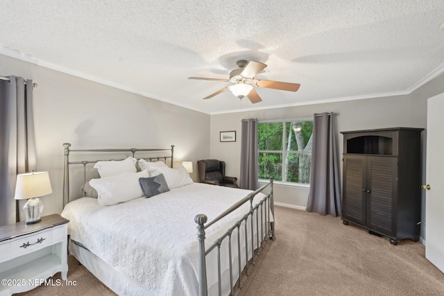 1494 Cedar Grove Ter, Fleming Island, FL 32003 - bedroom featuring light carpet, a textured ceiling, crown molding, and a ceiling fan