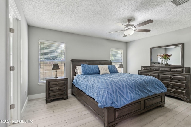 1254 Palisades Dr, Jacksonville, FL 32221 - bedroom featuring light wood finished floors, a textured ceiling, a ceiling fan, and baseboards