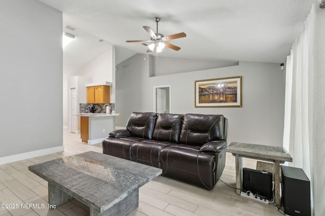 1254 Palisades Dr, Jacksonville, FL 32221 - living area featuring ceiling fan, wood finish floors, and vaulted ceiling