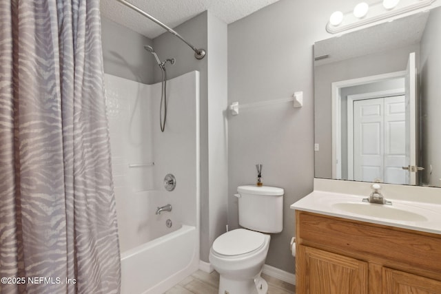 1254 Palisades Dr, Jacksonville, FL 32221 - full bath featuring shower / bathtub combination with curtain, a textured ceiling, vanity, and toilet