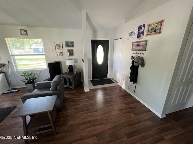 117 Eliam Rd, Melrose, FL 32666 - foyer entrance featuring vaulted ceiling, wood finished floors, and baseboards