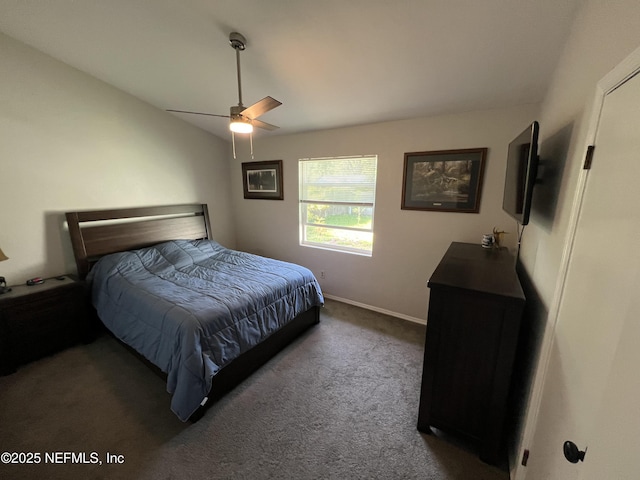 117 Eliam Rd, Melrose, FL 32666 - carpeted bedroom featuring lofted ceiling, baseboards, and ceiling fan