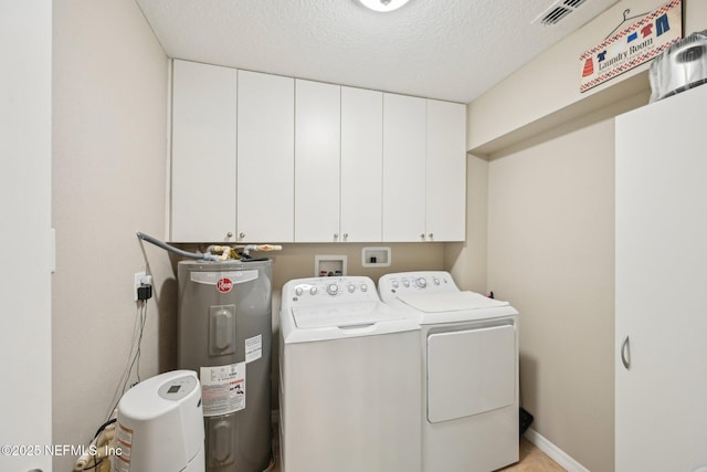 1515 Husson Ave, Palatka, FL 32177 - laundry area featuring electric water heater, separate washer and dryer, cabinet space, and a textured ceiling
