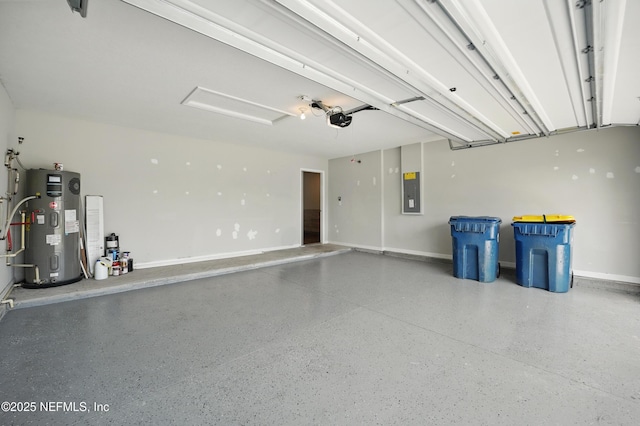 12372 Golden Bell Dr, Jacksonville, FL 32225 - garage featuring hybrid water heater, electric panel, and a garage door opener