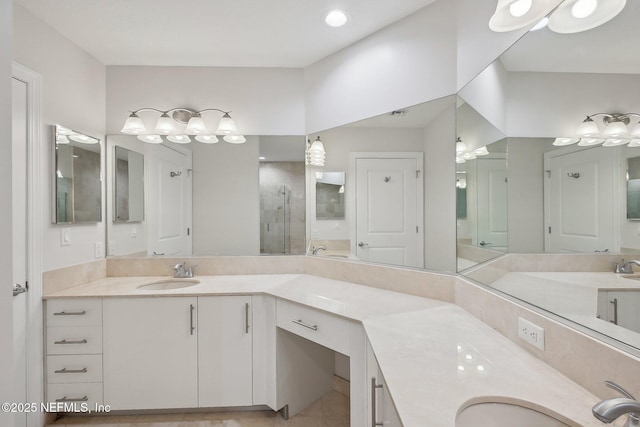 1431 Riverplace Blvd Unit 1707, Jacksonville, FL 32207 - full bath with double vanity, a shower stall, and tile patterned flooring