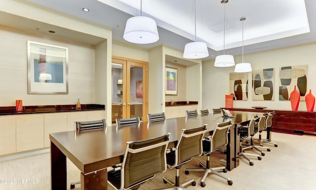 1431 Riverplace Blvd Unit 1707, Jacksonville, FL 32207 - dining room featuring light carpet, recessed lighting, and french doors