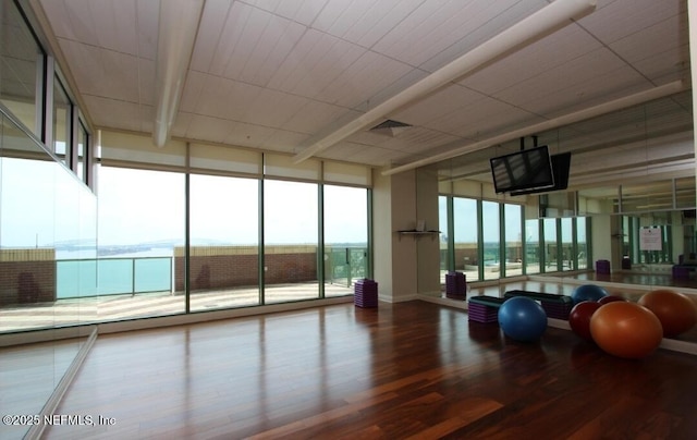 1431 Riverplace Blvd Unit 1707, Jacksonville, FL 32207 - workout room featuring wood finished floors and a wall of windows