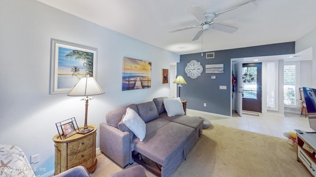 21 Mid Pines Cir, Palm Coast, FL 32137 - living room with ceiling fan, light tile patterned flooring, and baseboards