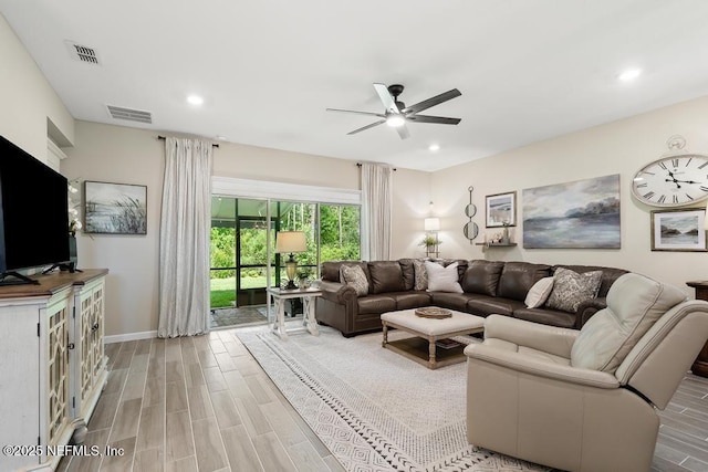 488 Montserrat Dr, Saint Augustine, FL 32092 - living area with a ceiling fan, recessed lighting, baseboards, and light wood-style flooring