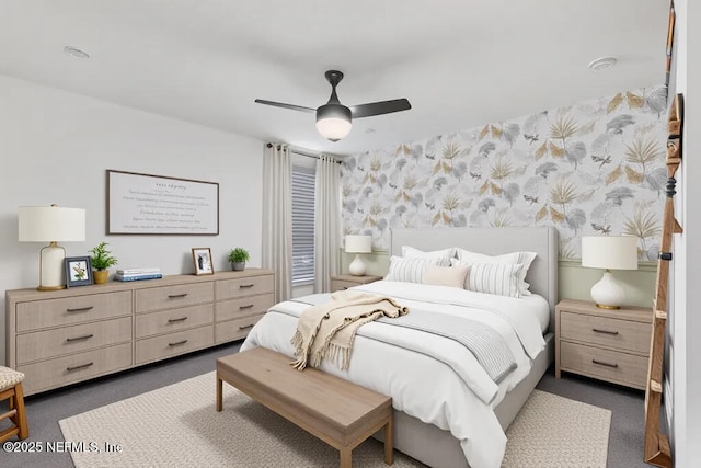 12097 Grand Herring Way, Jacksonville, FL 32219 - carpeted bedroom featuring wallpapered walls and a ceiling fan