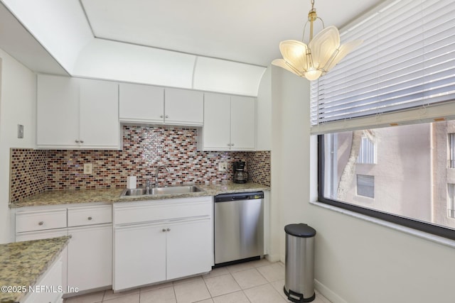 3360 Ocean Shore Blvd Unit 3070, Ormond Beach, FL 32176 - kitchen with a sink, stainless steel dishwasher, backsplash, and white cabinetry