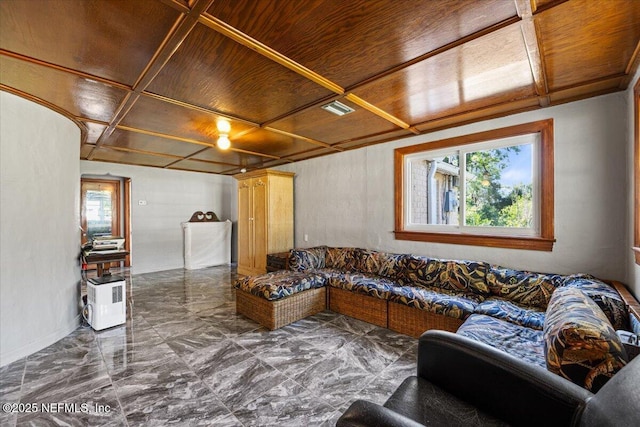 8615 2nd Ave, Jacksonville, FL 32208 - living room with wood ceiling, healthy amount of natural light, and dark marble finish floors