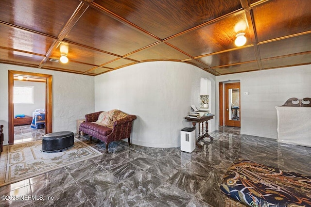 8615 2nd Ave, Jacksonville, FL 32208 - sitting room with arched walkways, wooden ceiling, marble finish flooring, and coffered ceiling