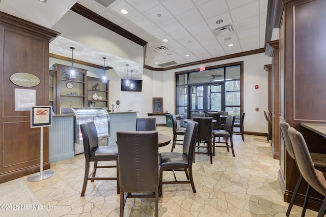 263 Forest Spring Dr, Ponte Vedra, FL 32081 - dining space with ornamental molding, baseboards, a drop ceiling, and recessed lighting