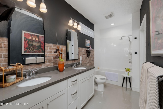 263 Forest Spring Dr, Ponte Vedra, FL 32081 - bathroom featuring toilet, double vanity, tile patterned flooring, and shower / bath combination