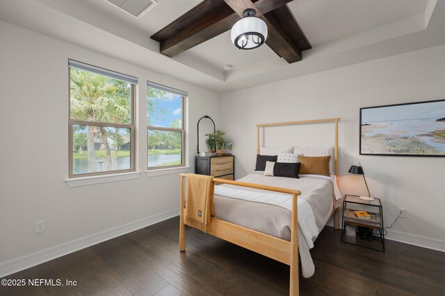 263 Forest Spring Dr, Ponte Vedra, FL 32081 - bedroom with baseboards, wood-type flooring, and beamed ceiling