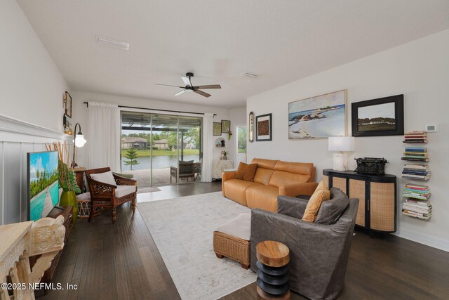 263 Forest Spring Dr, Ponte Vedra, FL 32081 - living area featuring wood finished floors, ceiling fan, and a water view