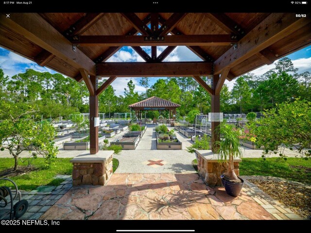 263 Forest Spring Dr, Ponte Vedra, FL 32081 - view of patio / terrace featuring a gazebo, a vegetable garden, and view of wooded area