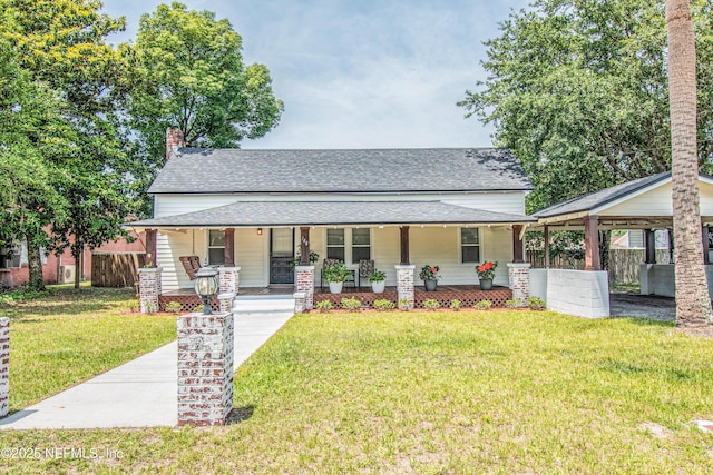 148 N 4th St, Macclenny, FL 32063 - view of front of property featuring covered porch, a shingled roof, and a chimney