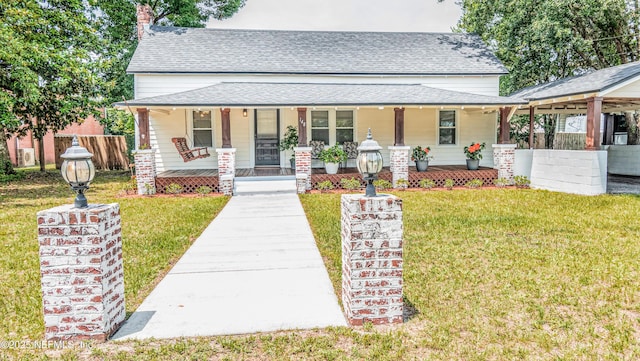 148 N 4th St, Macclenny, FL 32063 - view of front of home with a porch, a shingled roof, and a chimney