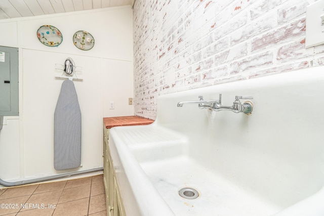 148 N 4th St, Macclenny, FL 32063 - bathroom featuring wood ceiling, tile patterned flooring, a sink, and electric panel
