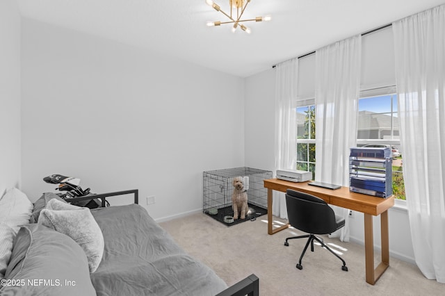 7242 Calamint Ave, Jacksonville, FL 32219 - carpeted home office with a chandelier and baseboards