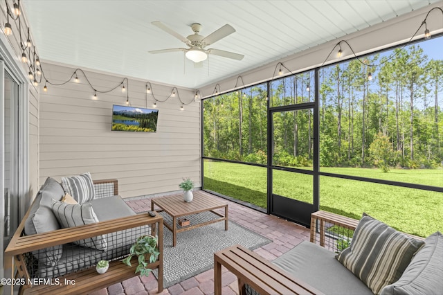 7242 Calamint Ave, Jacksonville, FL 32219 - sunroom featuring an outdoor hangout area and a ceiling fan