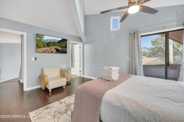 1113 Lee Rd, Jacksonville, FL 32225 - bedroom featuring wood finished floors, baseboards, access to outside, and high vaulted ceiling