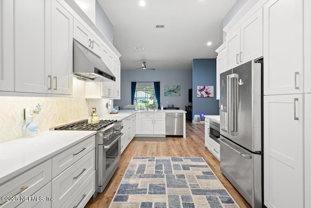 1252 Paradise Pond Rd, Saint Augustine, FL 32092 - kitchen featuring stainless steel appliances, under cabinet range hood, light wood-type flooring, white cabinets, and recessed lighting