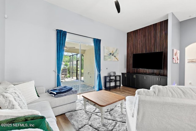1252 Paradise Pond Rd, Saint Augustine, FL 32092 - living room with wood finished floors and ceiling fan