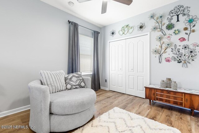1252 Paradise Pond Rd, Saint Augustine, FL 32092 - sitting room featuring wood finished floors, baseboards, and a ceiling fan