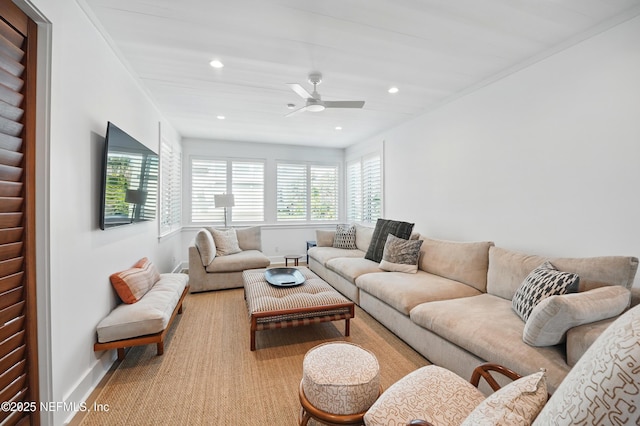 816 Ocean Front, Neptune Beach, FL 32266 - living area with baseboards, recessed lighting, plenty of natural light, and ceiling fan