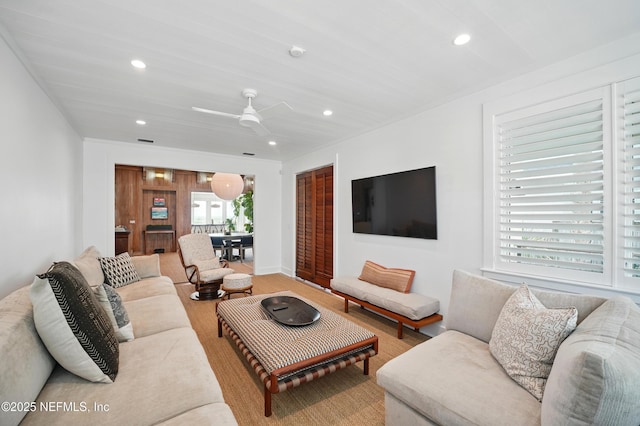 816 Ocean Front, Neptune Beach, FL 32266 - living area featuring recessed lighting, ceiling fan, and wood finished floors