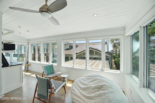 816 Ocean Front, Neptune Beach, FL 32266 - sunroom / solarium with wooden ceiling, baseboards, wood finished floors, and recessed lighting