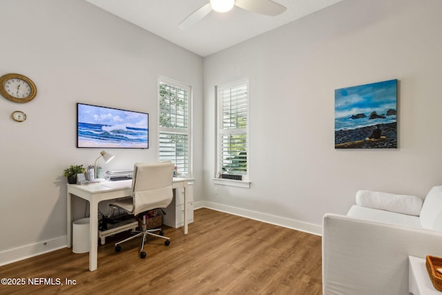 1787 Azalea St, Fernandina Beach, FL 32034 - office with light wood-style floors, a ceiling fan, and baseboards