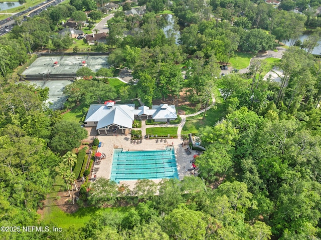 1500 Marsh Rabbit Way, Fleming Island, FL 32003 - bird's eye view of a pool area, a tree filled landscape, and a large body of water