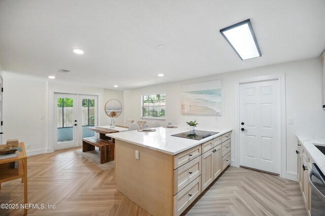 1233 Boca Grande Ave, Jacksonville, FL 32233 - kitchen featuring black electric stovetop, recessed lighting, french doors, light stone countertops, and stainless steel dishwasher